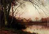 Famous Pond Paintings - A Woodland With Ducks In A Pond